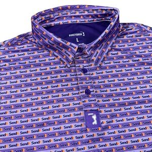 Bogey Bros Polo Mens Large Purple Sendit AOP Stretch Golf Shirt Large NWOT